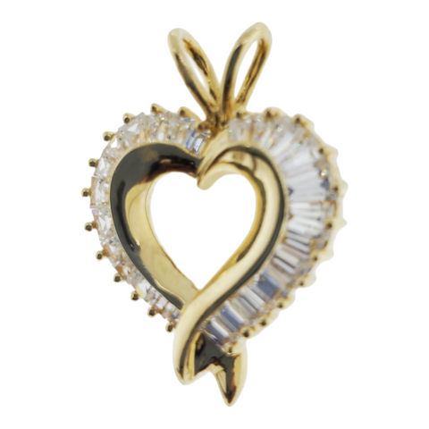 14K Yellow Gold Charm with CZ Heart Pendant  4.3g