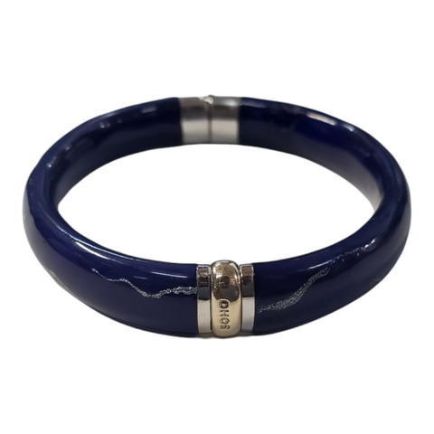 Soho 3" Blue Enamel Bangle 18K White Gold Bracelet 21.6G Total Weight