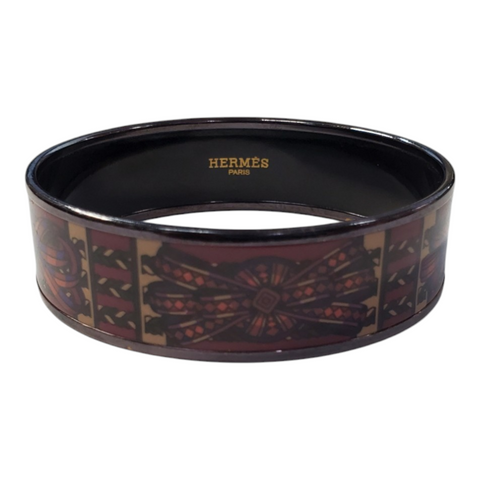 Hermes Enamel Printed Rubans De Cheval Wide Bracelet 70 Surteint