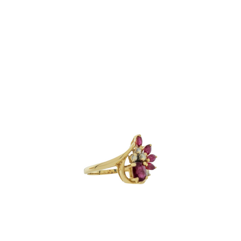 14K Yellow Gold Diamond & Ruby .80Cttw 3.20 Gr Size 7