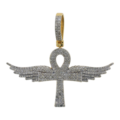 18Kt Yellow Gold 0.81 Cttw. Pavé Diamond Winged Ankh Pendant