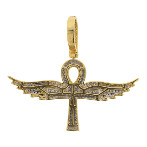 18Kt Yellow Gold 0.81 Cttw. Pavé Diamond Winged Ankh Pendant