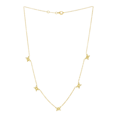 18Kt Yellow Gold 0.22 Cttw.  Butterfly Station Necklace .220 Carat