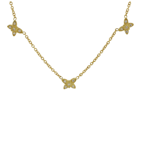 18Kt Yellow Gold 0.22 Cttw.  Butterfly Station Necklace .220 Carat