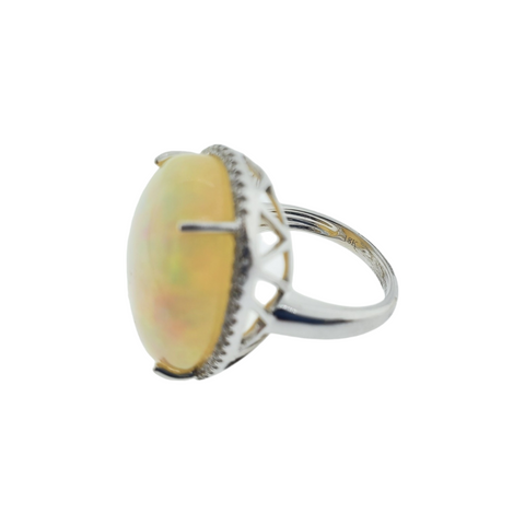 18K White Gold Opal & Diamond 50 Diamonds .260 Carat T.W. Ring Size 7