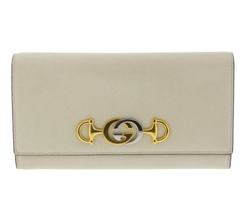 Gucci Zumi Grainy Leather Continental Wallet In White