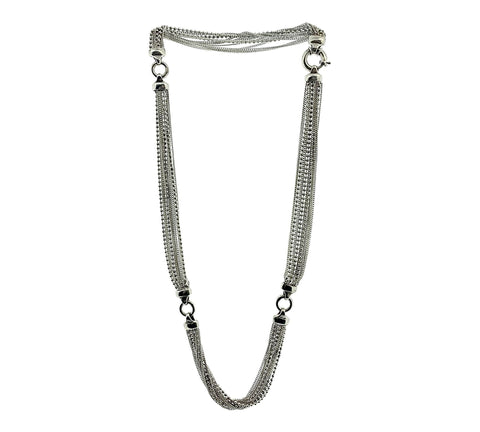 Silver Multi Strand Necklace 24" 925 Silver 61.6g