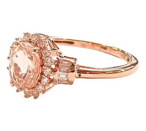 10K Rose Gold Morganite & Diamond Lady's Gold Ring Size: 5.5