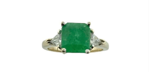 Synthetic Emerald Lady's Stone & Diamond Ring - Size 6.25