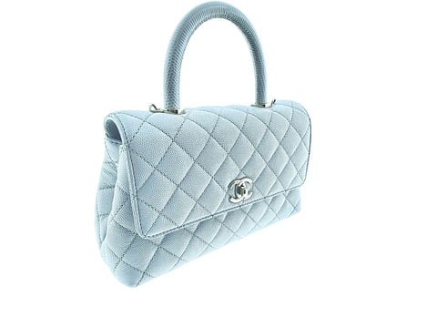 CHANEL Iridescent Blue Caviar Mini Small Coco Handle Bag Aged Gold HW