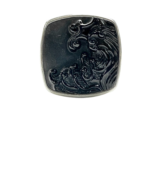 DAVID YURMAN Black 925 Sterling Silver Carved Wave Onyx Cufflinks