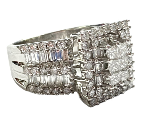 14K White Gold Diamond Statement Ring Size 7.25