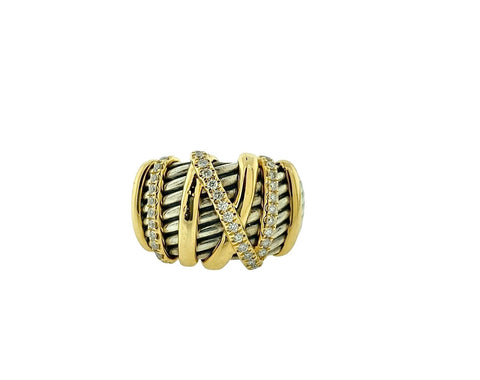 David Yurman Helena Ring (Size 7.5) in 18KT Yellow Gold & Sterling Silver with 0.33 cttw. Diamonds