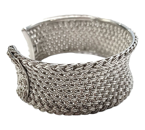 Sterling Silver Natural Polished Matte Solid Wire Woven Cuff Bangle Bracelet