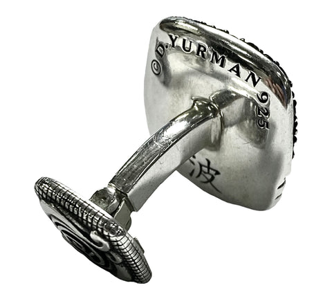 DAVID YURMAN Wave Motif Engraved Sterling Silver Black Diamond Pave Cufflinks