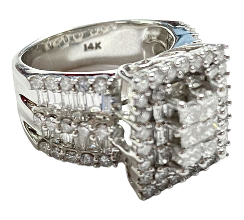 14K White Gold Diamond Statement Ring Size 7.25