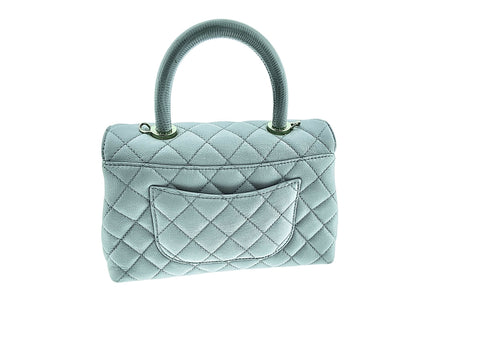 CHANEL Iridescent Blue Caviar Mini Small Coco Handle Bag Aged Gold HW