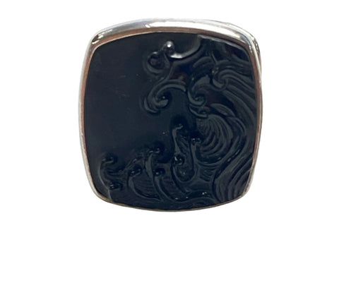DAVID YURMAN Black 925 Sterling Silver Carved Wave Onyx Cufflinks