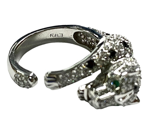 EFFY 14KT White Gold Diamond Panther Wrap Style Ring Size 7.5