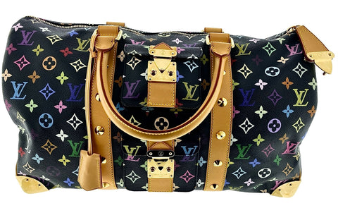 LOUIS VUITTON Monogram Multicolor Keepall 45 Boston Bag Black M92640