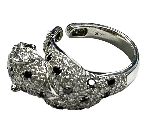 EFFY 14KT White Gold Diamond Panther Wrap Style Ring Size 7.5