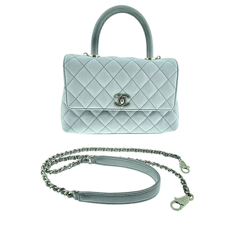 CHANEL Iridescent Blue Caviar Mini Small Coco Handle Bag Aged Gold HW