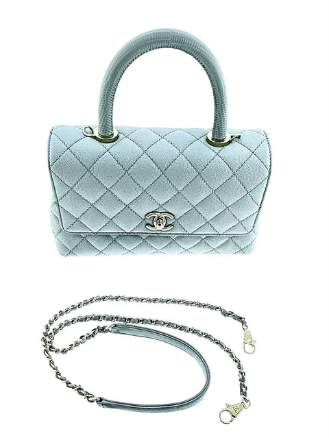 CHANEL Iridescent Blue Caviar Mini Small Coco Handle Bag Aged Gold HW