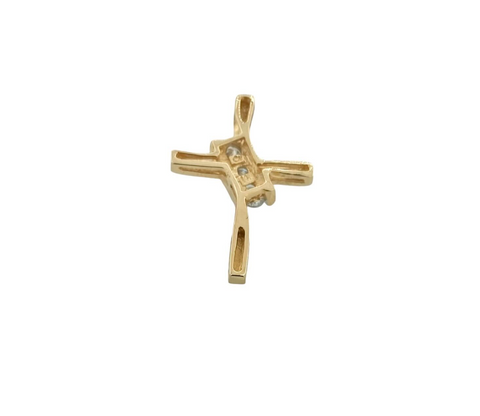 14KT Yellow Gold 0.22 cttw. Diagonal Set Diamond Cross Pendant