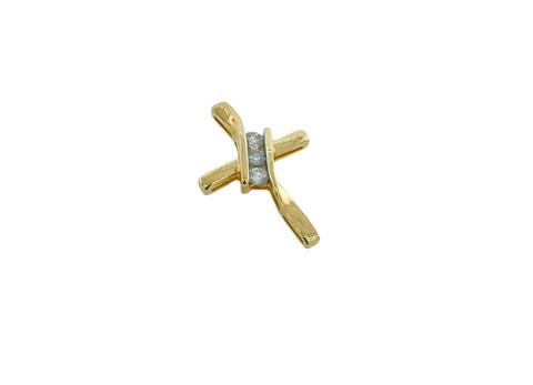 14KT Yellow Gold 0.22 cttw. Diagonal Set Diamond Cross Pendant