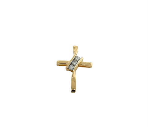 14KT Yellow Gold 0.22 cttw. Diagonal Set Diamond Cross Pendant