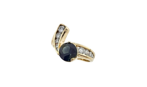 14KT Yellow Gold Diamond & Natural Blue Sapphire Fashion Ring Size 9.5