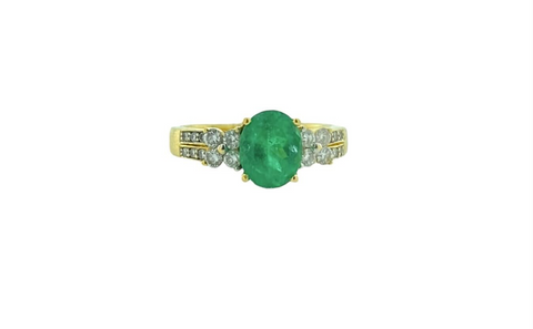 18KT Yellow Gold Iliana Diamond & Natural Emerald Cathedral Style Statement Ring