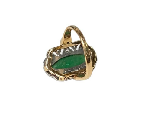 14K Yellow Gold Jade & Diamond Vintage Style Ring Size 5