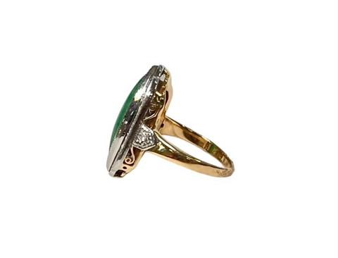 14K Yellow Gold Jade & Diamond Vintage Style Ring Size 5