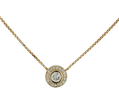 14K Yellow Gold 1.01cttw. Diamond Halo Style Necklace