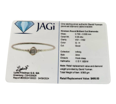 David Yurman Silver-Diamond Bracelet 19 Diamonds .050 Carat T.W. 925 Silver 9.9g