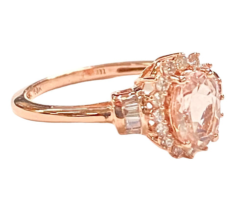 10K Rose Gold Morganite & Diamond Lady's Gold Ring Size: 5.5