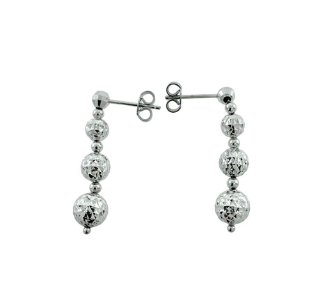 14K White Gold Triple Disco Ball Drop Earrings