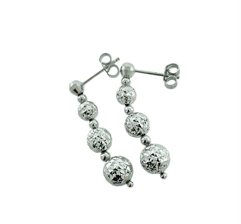 14K White Gold Triple Disco Ball Drop Earrings