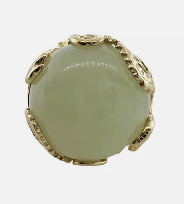 14k Yellow Gold Natural Jade Statement Ring Size 8