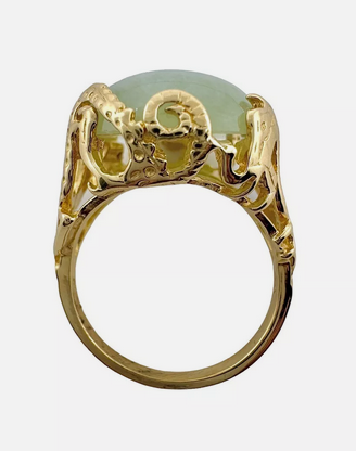 14k Yellow Gold Natural Jade Statement Ring Size 8