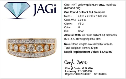 14Kt Yellow Gold Multi-row Diamond Ring