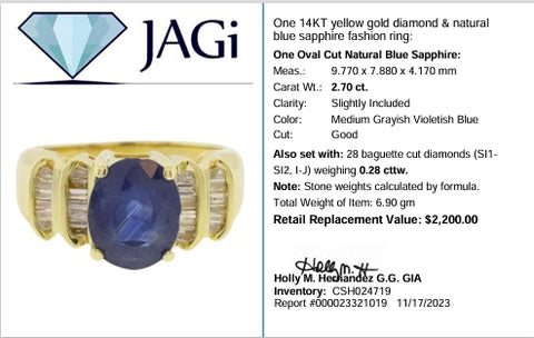 14KT Yellow Gold Diamond & Natural Blue Sapphire Fashion Ring