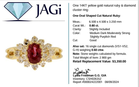 14K Yellow Gold Natural Ruby & Diamond Cluster Ring