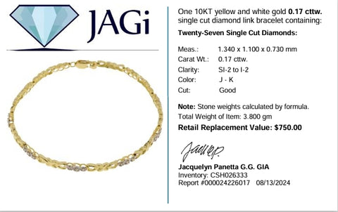 10KT Yellow & White Gold Single Cut Diamond Link Bracelet