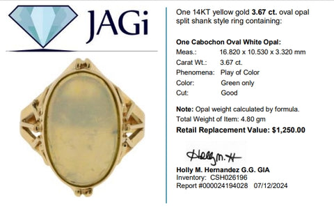 14Kt Yellow Gold Oval Opal Split Shank Ring