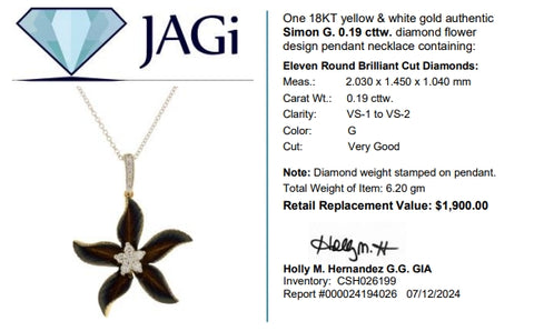 18Kt Yellow & White Gold Simon G. Diamond Flower Design Pendant Necklace