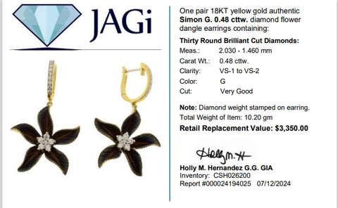 18Kt Yellow Gold Simon G. Diamond Flower Dangle Earrings