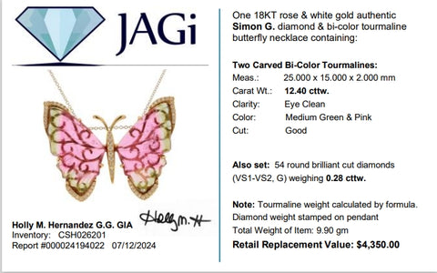 18Kt Rose & White Gold Simon G. Diamond & Bi-color Tourmaline Butterfly Necklace