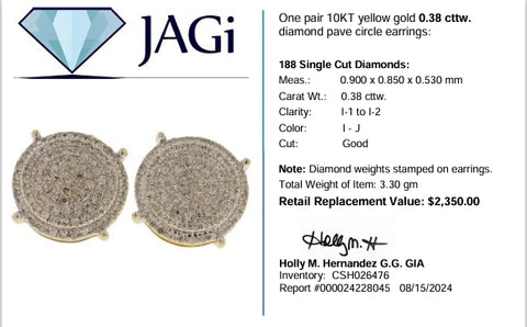 10K Yellow Gold Diamond Pavé Circle Stud Earrings